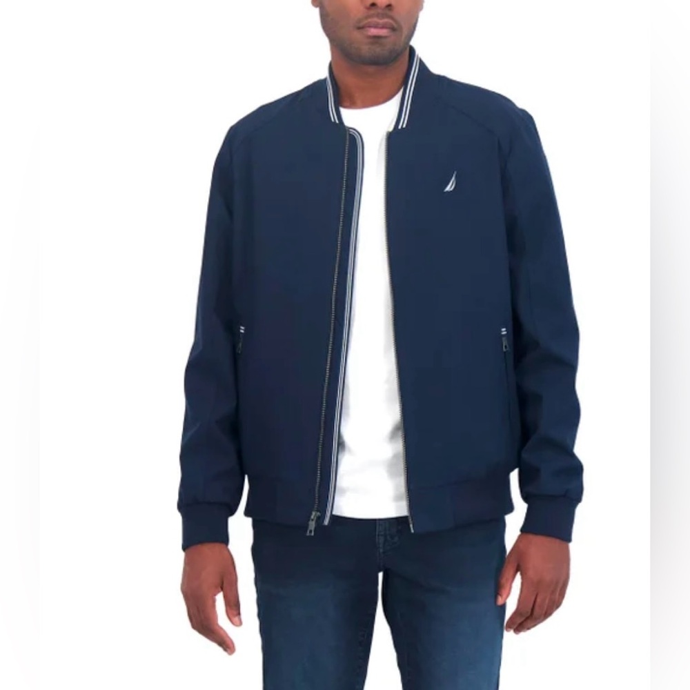 Nautica Men’s Bomber Navy Full Zip Lightweight Water Resistant , Medium